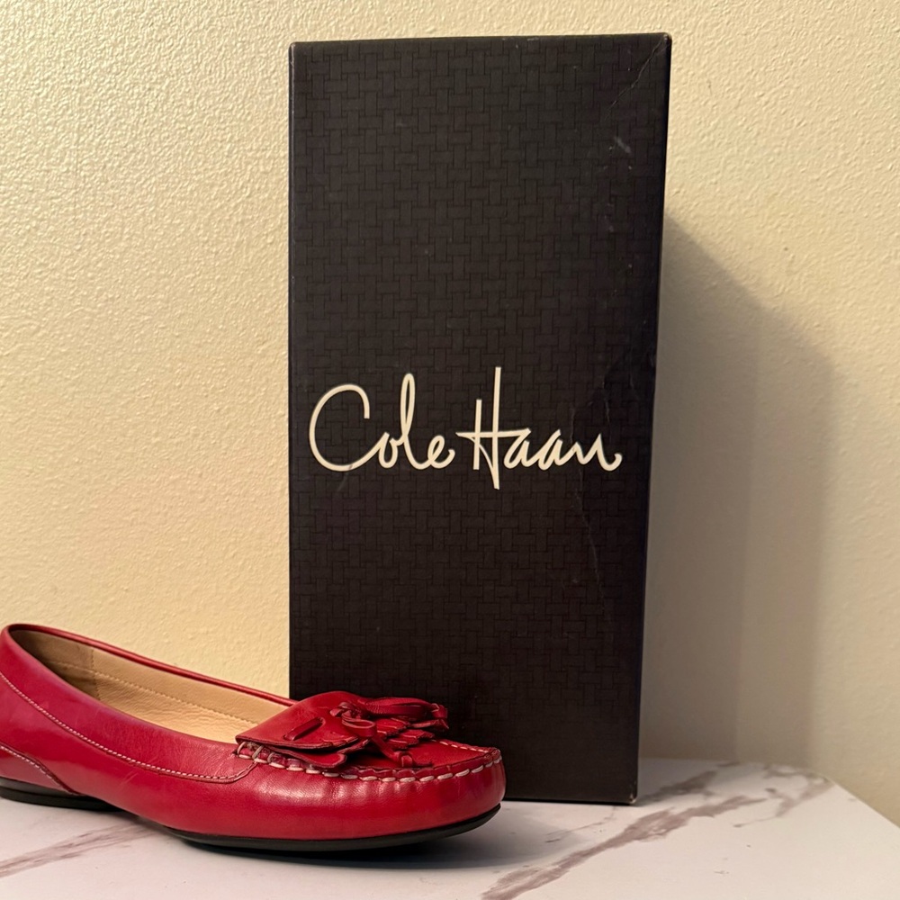Cole Haan Red Fringe Leather Loafers, Size 6-1/2, NIB - Picture 10 of 12